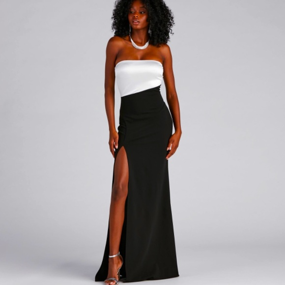 Asymmetrical Black and White Formal Dress - Picture 1 of 6